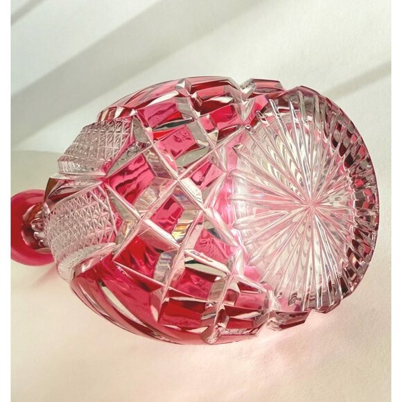 handcut Crystal Vase/decanter? Intricate Ruby/Pink Clear cut/Etched 9.25" - Picture 6 of 9